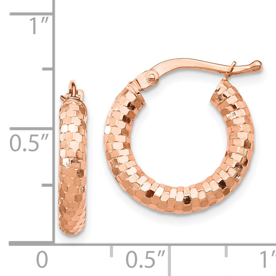 14k Rose Gold 3x17mm Diamond-cut Hoop Earrings-TF1700R