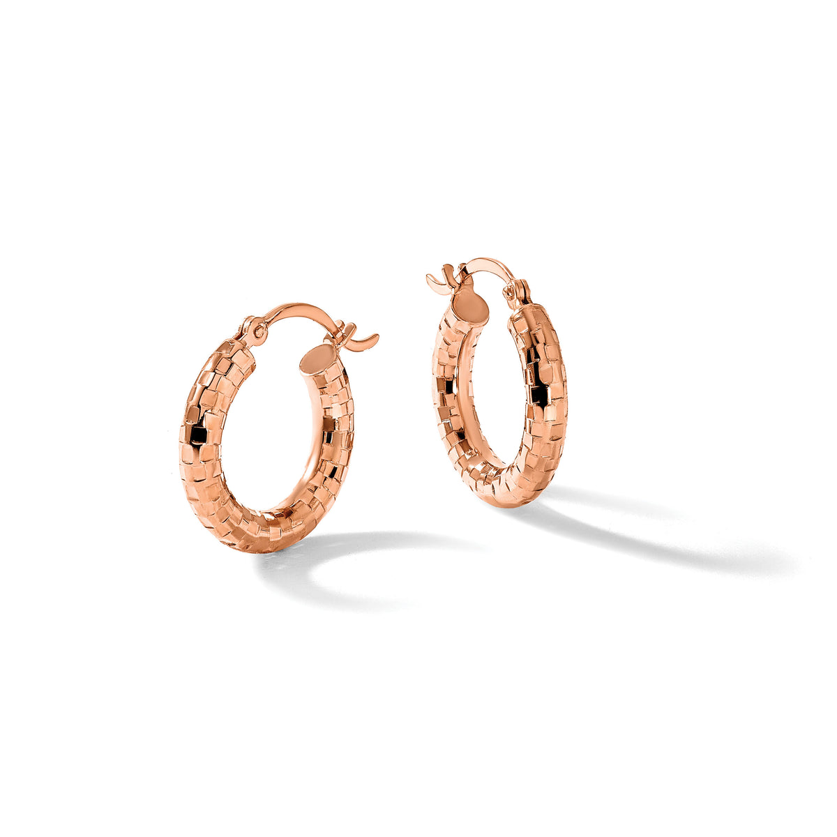 14k Rose Gold 3x17mm Diamond-cut Hoop Earrings-TF1700R