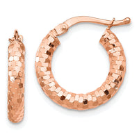 14k Rose Gold 3x17mm Diamond-cut Hoop Earrings-TF1700R