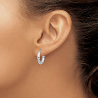 14k White Gold 3x17mm Diamond-cut Hoop Earrings-TF1700W