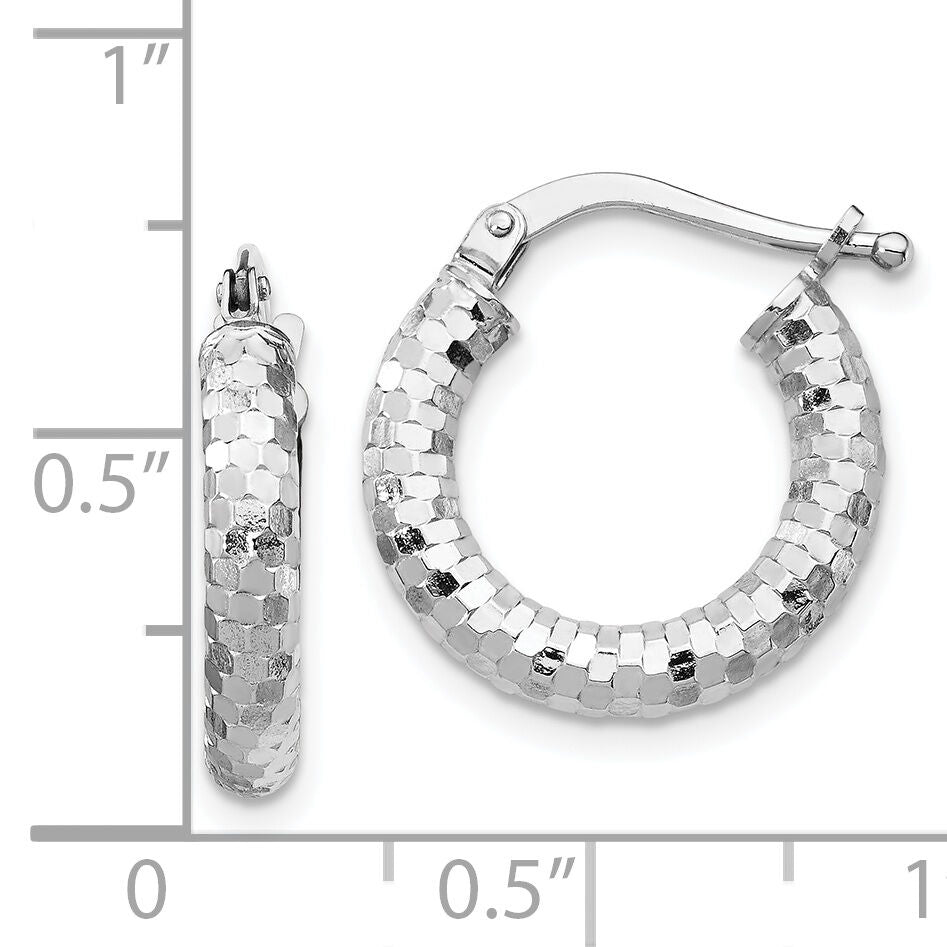 14k White Gold 3x17mm Diamond-cut Hoop Earrings-TF1700W