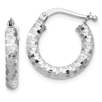 14k White Gold 3x17mm Diamond-cut Hoop Earrings-TF1700W