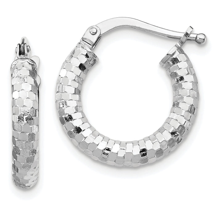 14k White Gold 3x17mm Diamond-cut Hoop Earrings-TF1700W