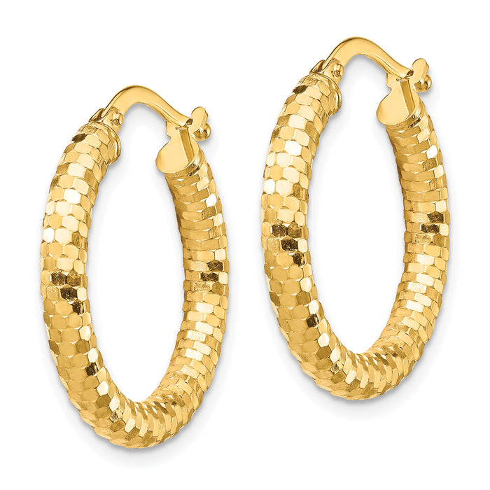 14K 3x22mm Diamond-cut Hoop Earrings-TF1701