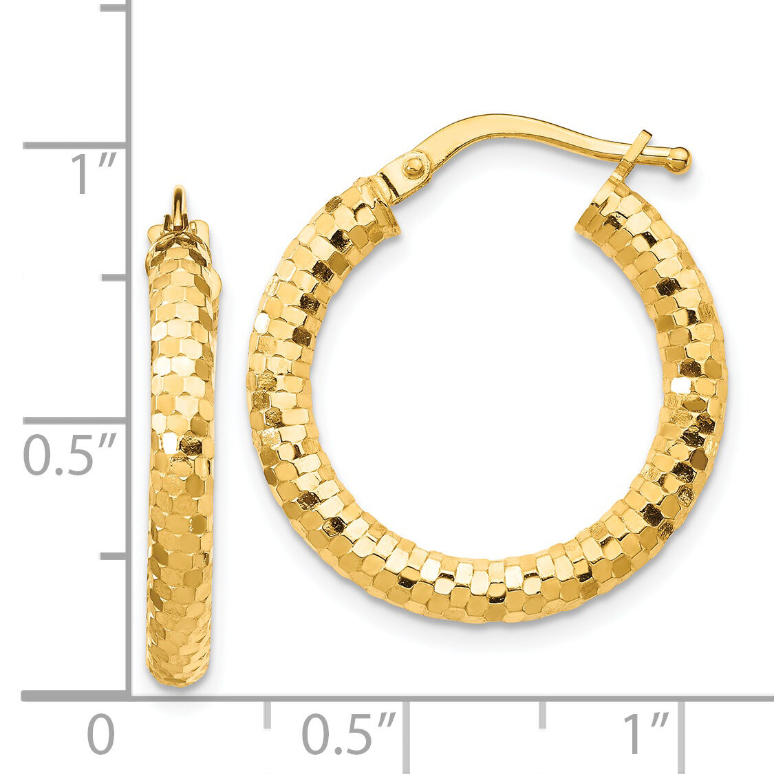14K 3x22mm Diamond-cut Hoop Earrings-TF1701
