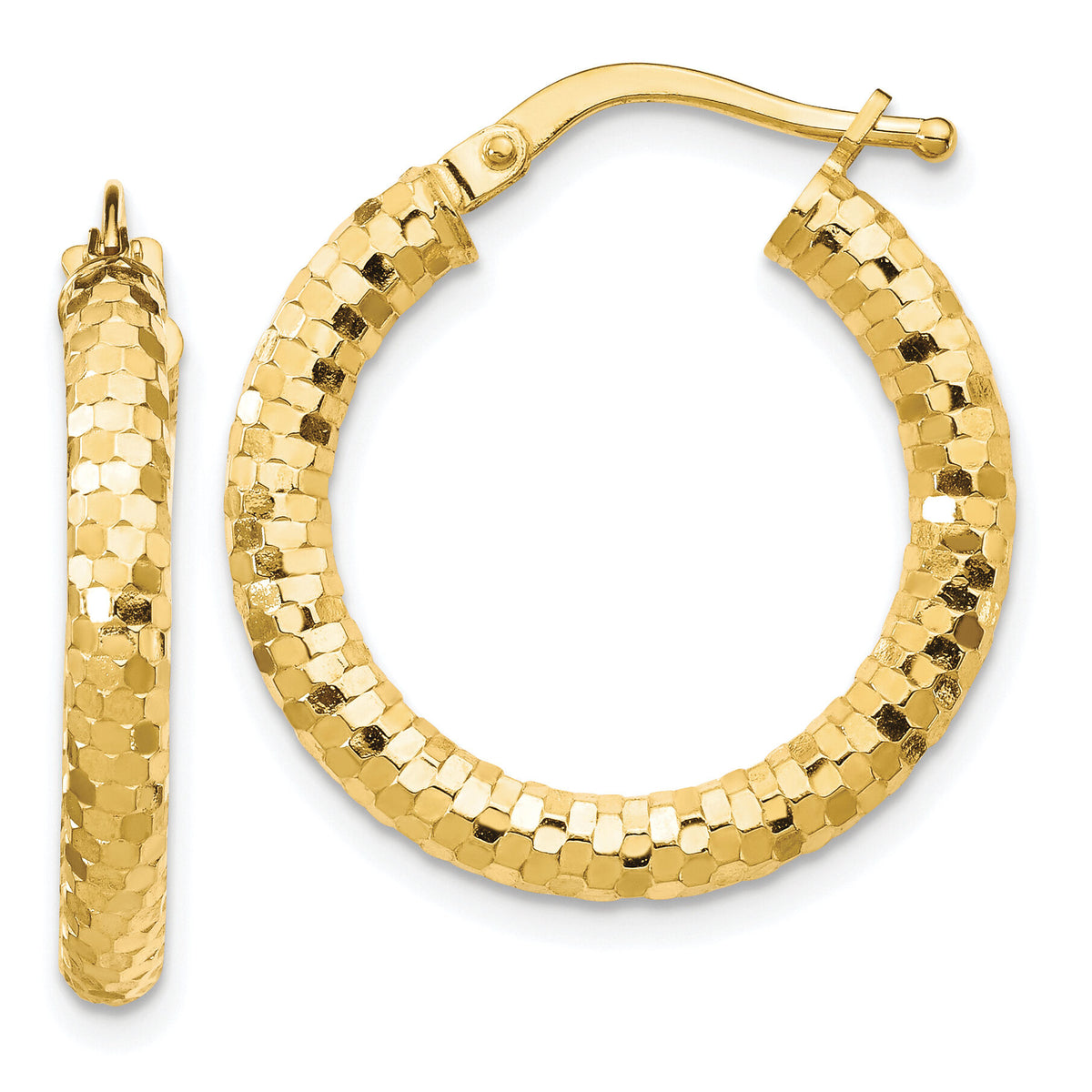 14K 3x22mm Diamond-cut Hoop Earrings-TF1701