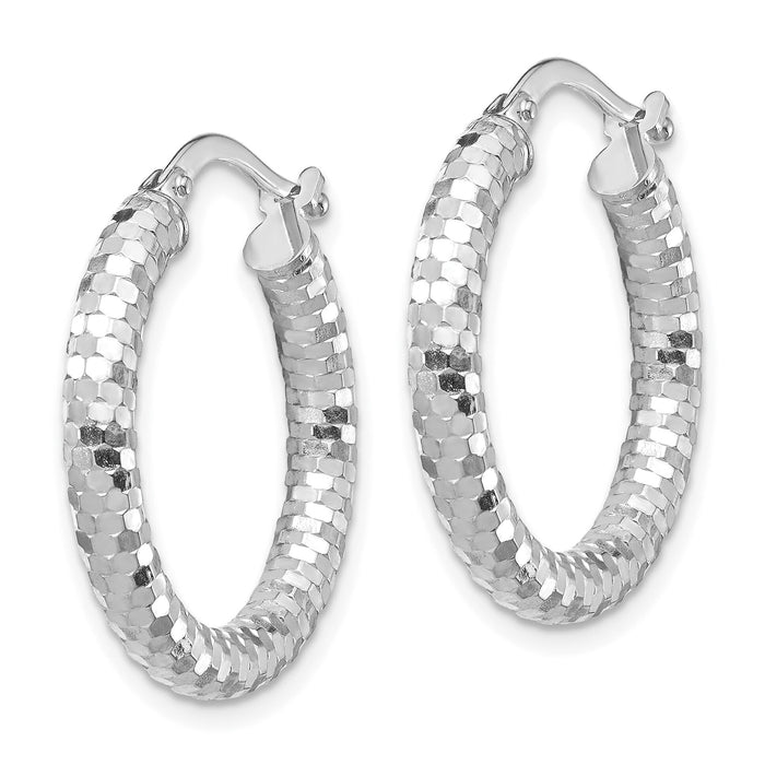 14k White Gold 3x22mm Diamond-cut Hoop Earrings-TF1701W