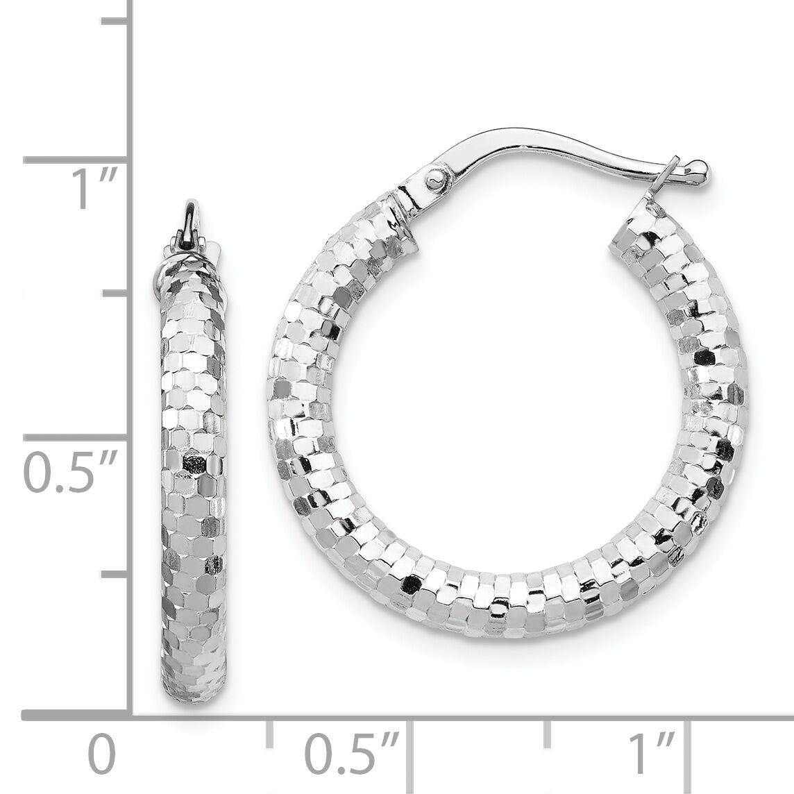 14k White Gold 3x22mm Diamond-cut Hoop Earrings-TF1701W