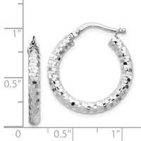 14k White Gold 3x22mm Diamond-cut Hoop Earrings-TF1701W