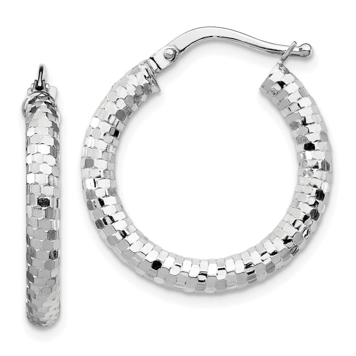 14k White Gold 3x22mm Diamond-cut Hoop Earrings-TF1701W