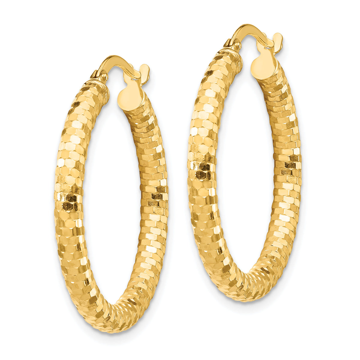 14K 3x27mm Diamond-cut Hoop Earrings-TF1702