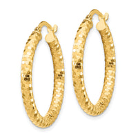 14K 3x27mm Diamond-cut Hoop Earrings-TF1702
