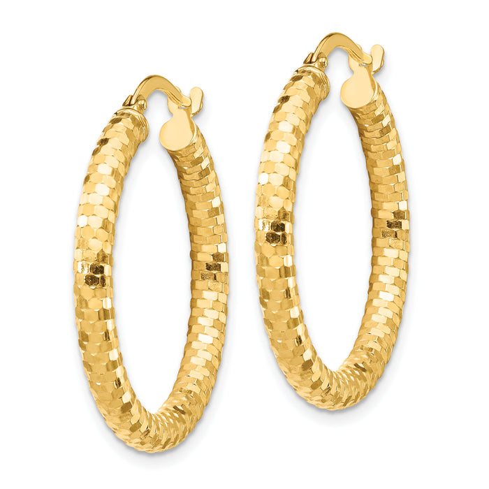 14K 3x27mm Diamond-cut Hoop Earrings-TF1702