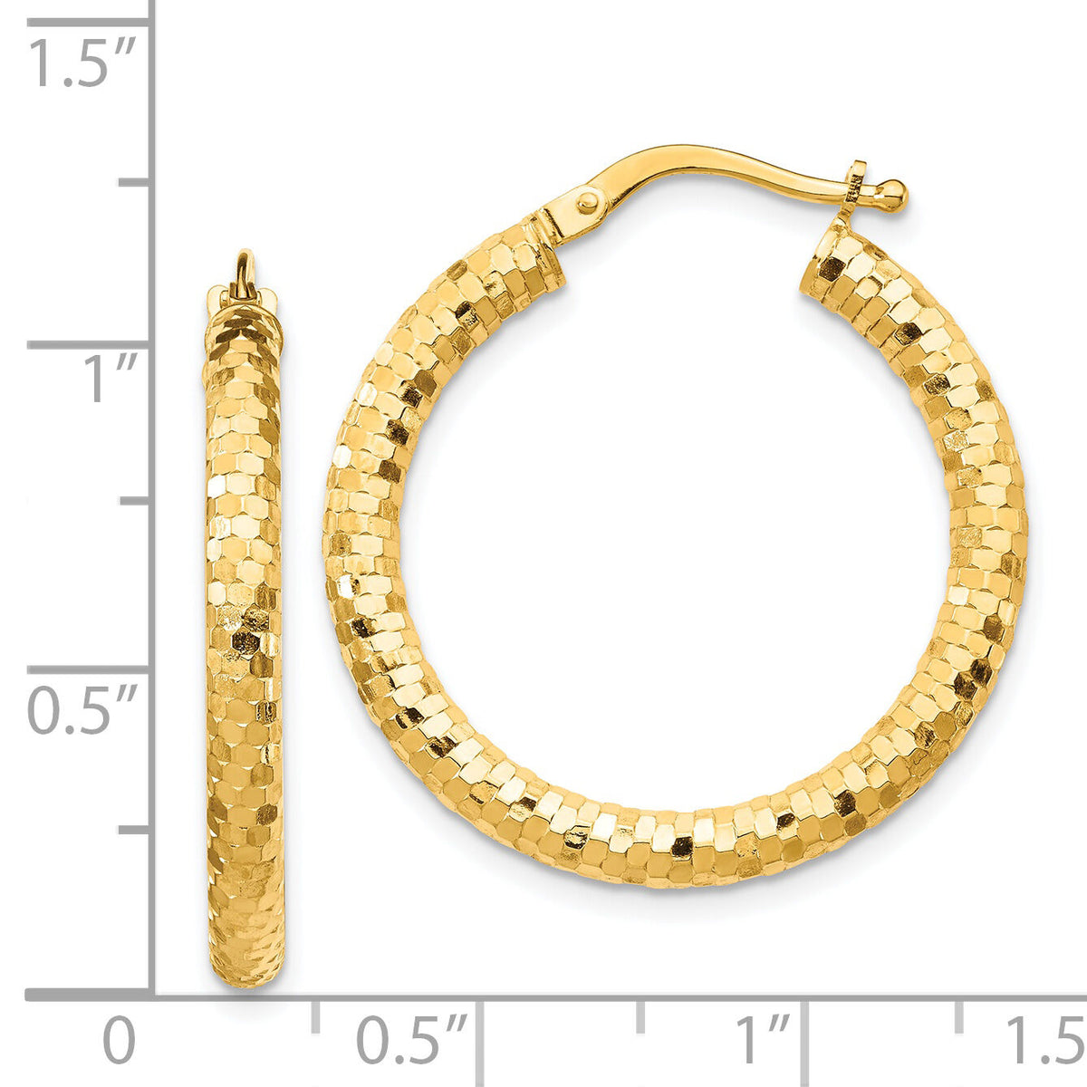 14K 3x27mm Diamond-cut Hoop Earrings-TF1702