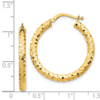 14K 3x27mm Diamond-cut Hoop Earrings-TF1702