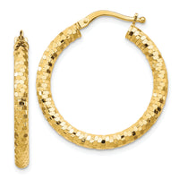 14K 3x27mm Diamond-cut Hoop Earrings-TF1702