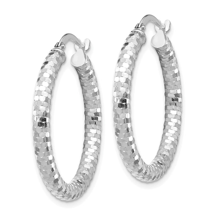 14k White Gold 3x27mm Diamond-cut Hoop Earrings-TF1702W