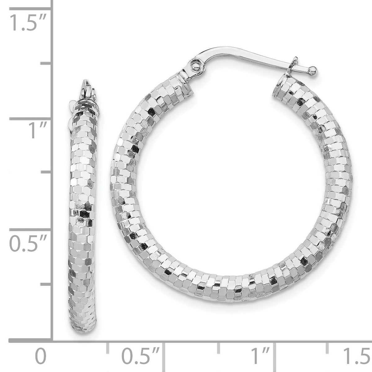 14k White Gold 3x27mm Diamond-cut Hoop Earrings-TF1702W