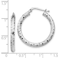 14k White Gold 3x27mm Diamond-cut Hoop Earrings-TF1702W