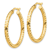 14K 3x32mm Diamond-cut Hoop Earrings-TF1703