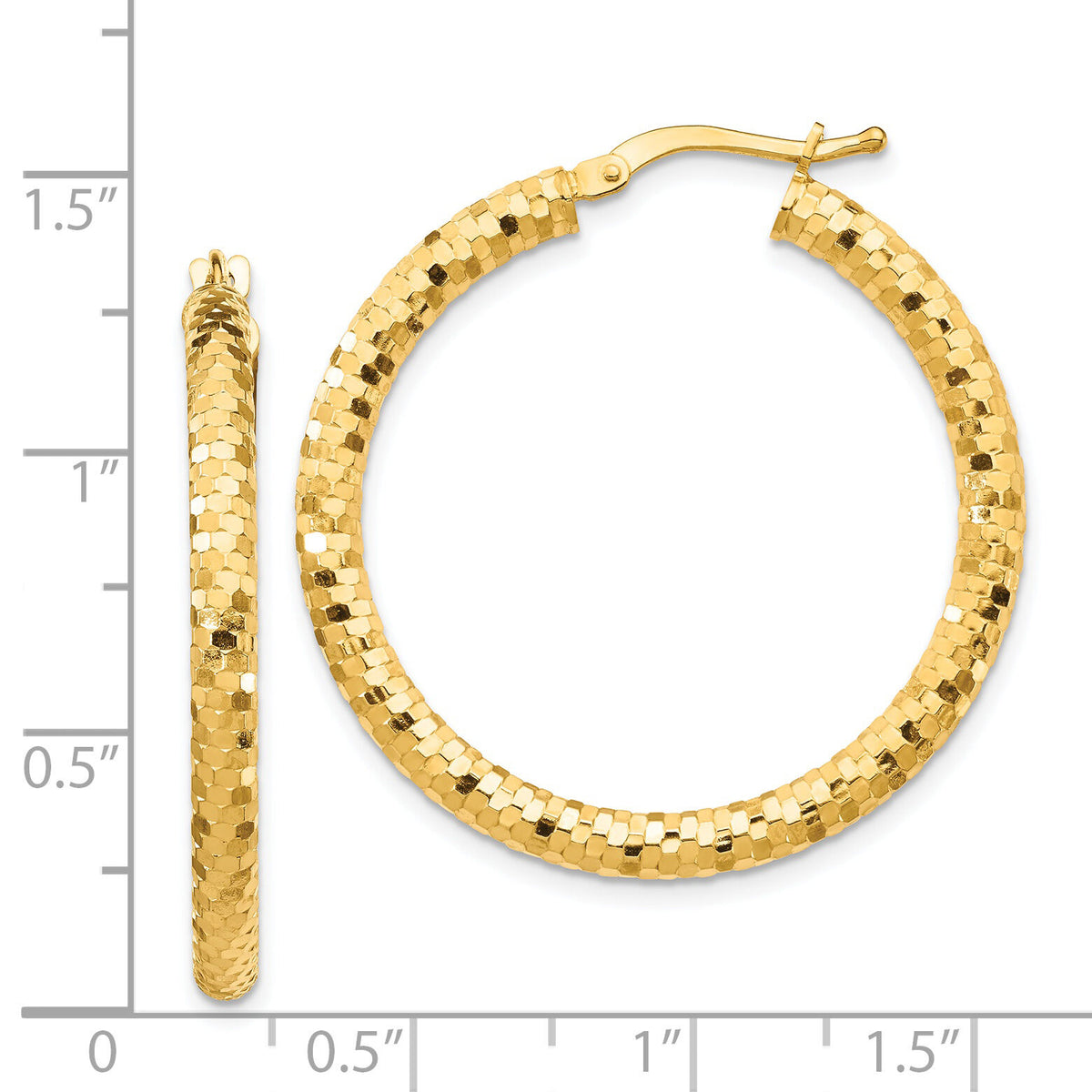 14K 3x32mm Diamond-cut Hoop Earrings-TF1703