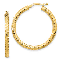 14K 3x32mm Diamond-cut Hoop Earrings-TF1703