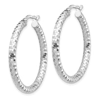 14k White Gold 3x32mm Diamond-cut Hoop Earrings-TF1703W