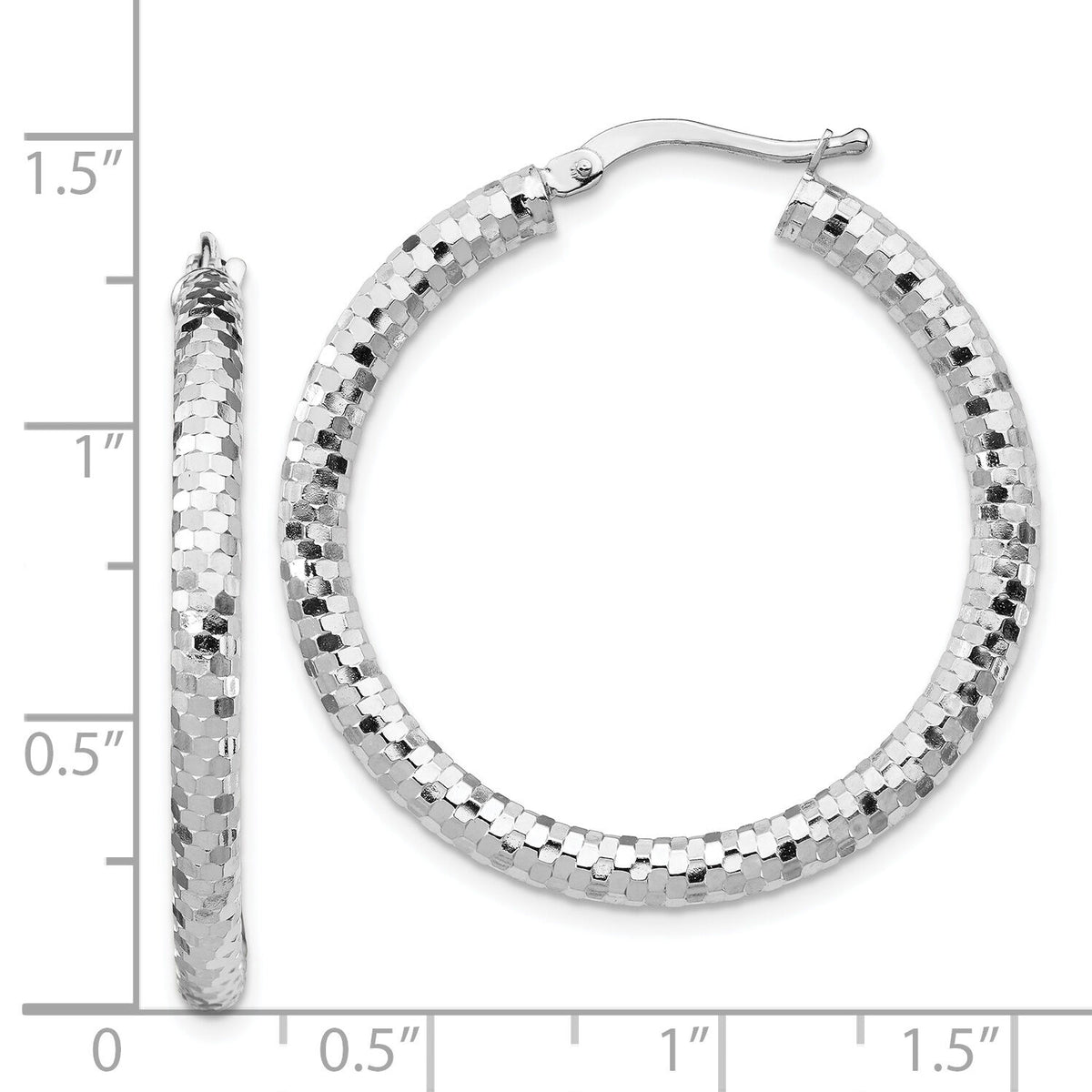 14k White Gold 3x32mm Diamond-cut Hoop Earrings-TF1703W