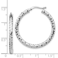 14k White Gold 3x32mm Diamond-cut Hoop Earrings-TF1703W