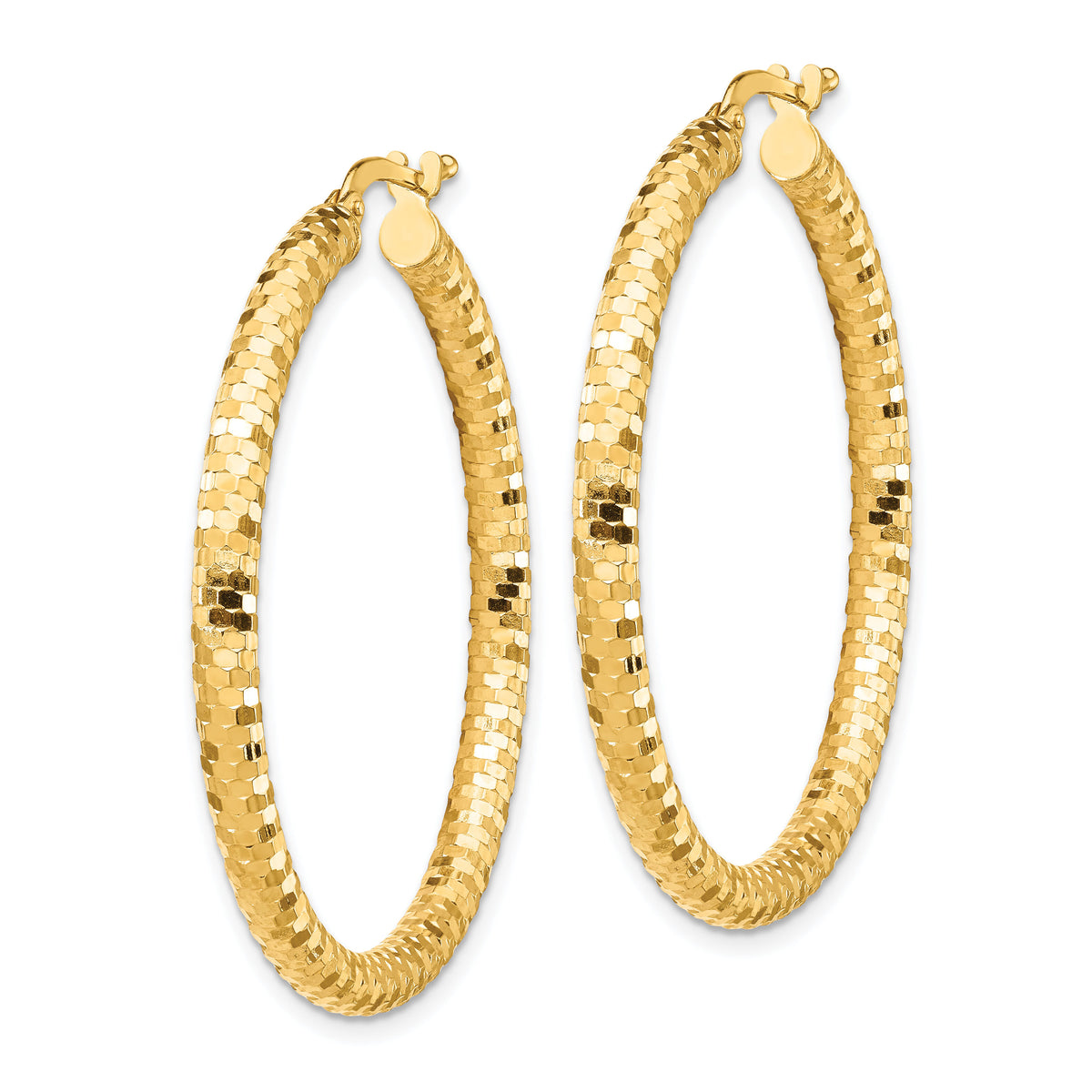 14K 3x38mm Diamond-cut Hoop Earrings-TF1704