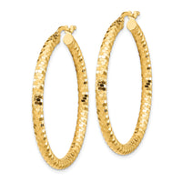 14K 3x38mm Diamond-cut Hoop Earrings-TF1704