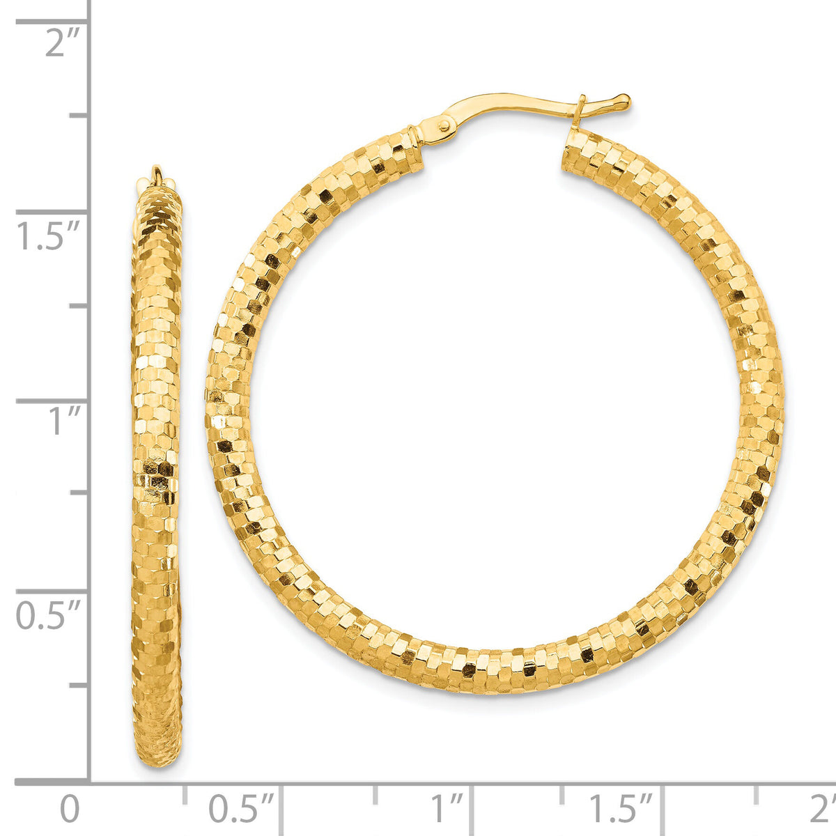 14K 3x38mm Diamond-cut Hoop Earrings-TF1704