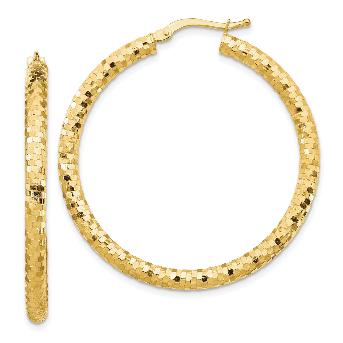 14K 3x38mm Diamond-cut Hoop Earrings-TF1704