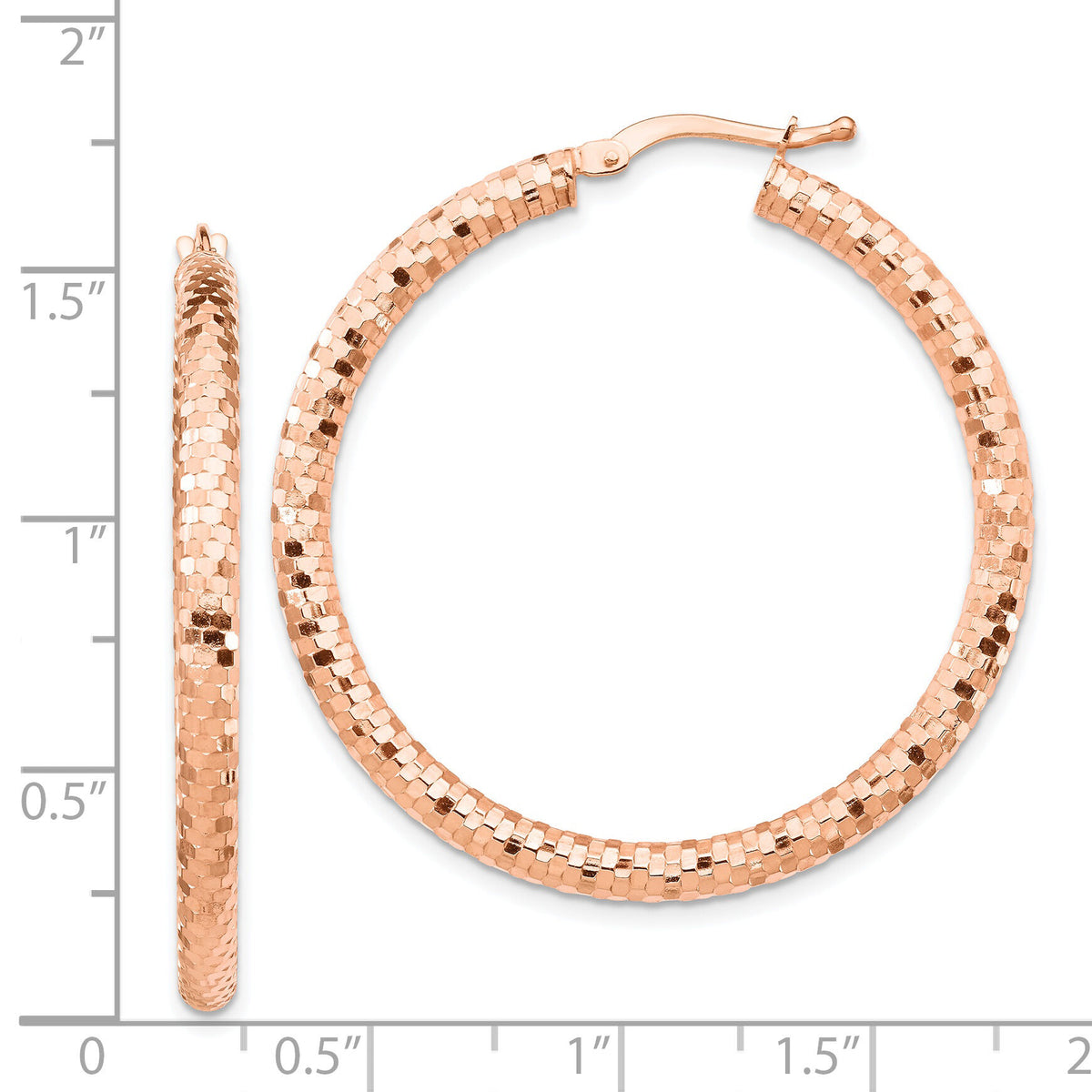 14k Rose Gold 3x38mm Diamond-cut Hoop Earrings-TF1704R