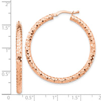 14k Rose Gold 3x38mm Diamond-cut Hoop Earrings-TF1704R