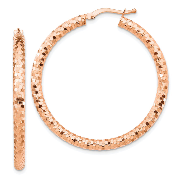 14k Rose Gold 3x38mm Diamond-cut Hoop Earrings-TF1704R