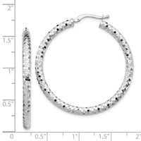 14k White Gold 3x38mm Diamond-cut Hoop Earrings-TF1704W