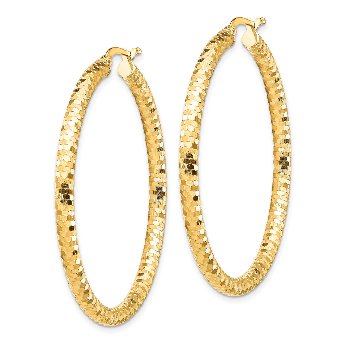 14K 3x44mm Diamond-cut Hoop Earrings-TF1705