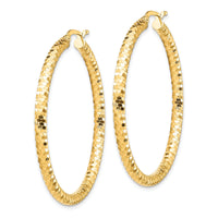 14K 3x44mm Diamond-cut Hoop Earrings-TF1705