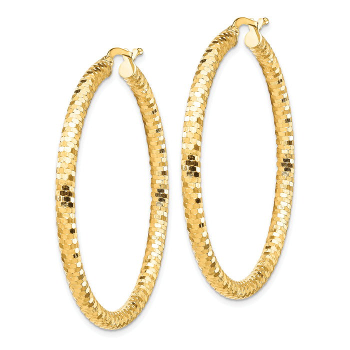 14K 3x44mm Diamond-cut Hoop Earrings-TF1705