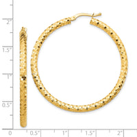 14K 3x44mm Diamond-cut Hoop Earrings-TF1705