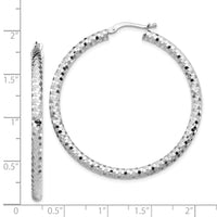 14k White Gold 3x44mm Diamond-cut Hoop Earrings-TF1705W