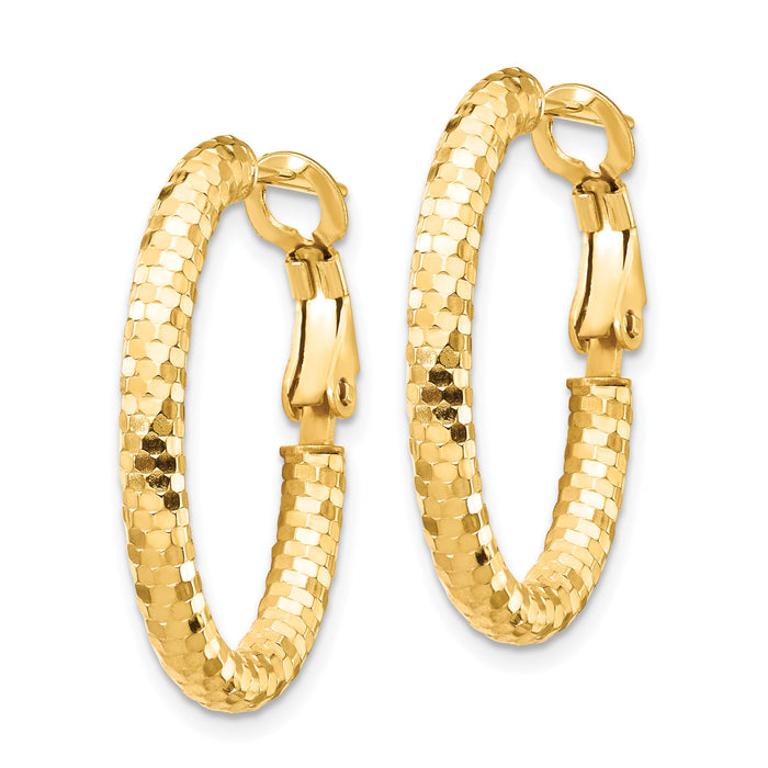 14K 3x26mm Diamond-cut Oval Omega Back Hoop Earrings-TF1706