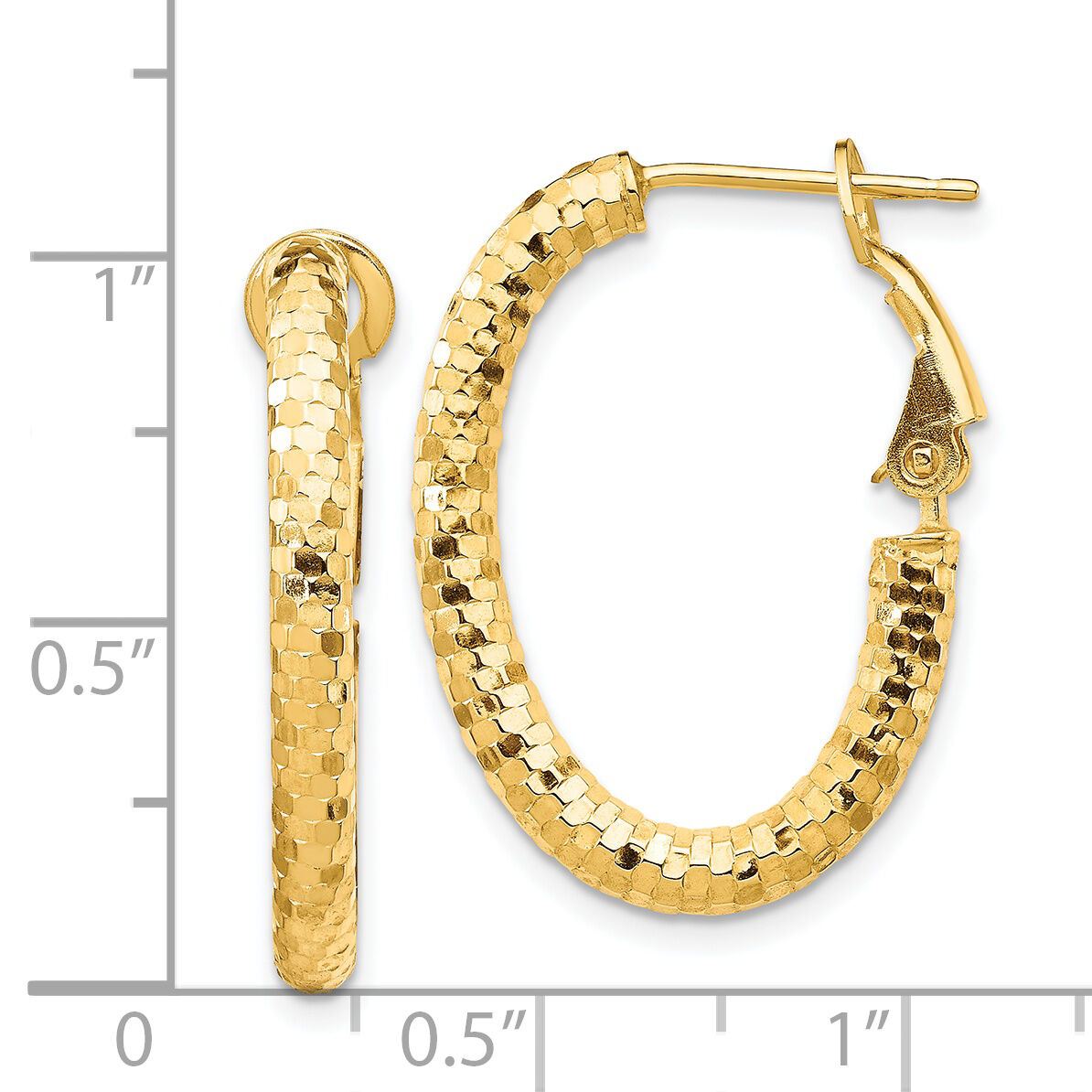 14K 3x26mm Diamond-cut Oval Omega Back Hoop Earrings-TF1706