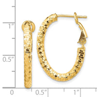 14K 3x26mm Diamond-cut Oval Omega Back Hoop Earrings-TF1706