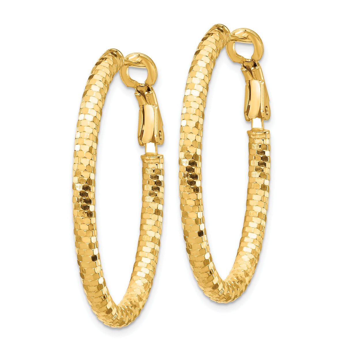 14K 3x37mm Diamond-cut Oval Omega Back Hoop Earrings-TF1707
