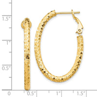 14K 3x37mm Diamond-cut Oval Omega Back Hoop Earrings-TF1707