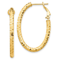 14K 3x37mm Diamond-cut Oval Omega Back Hoop Earrings-TF1707