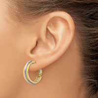 14K Two-tone Polished Diamond-Cut Hoop Earrings-TF1717