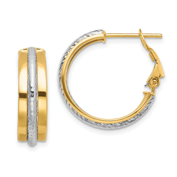 14K Two-tone Polished Diamond-Cut Hoop Earrings-TF1717